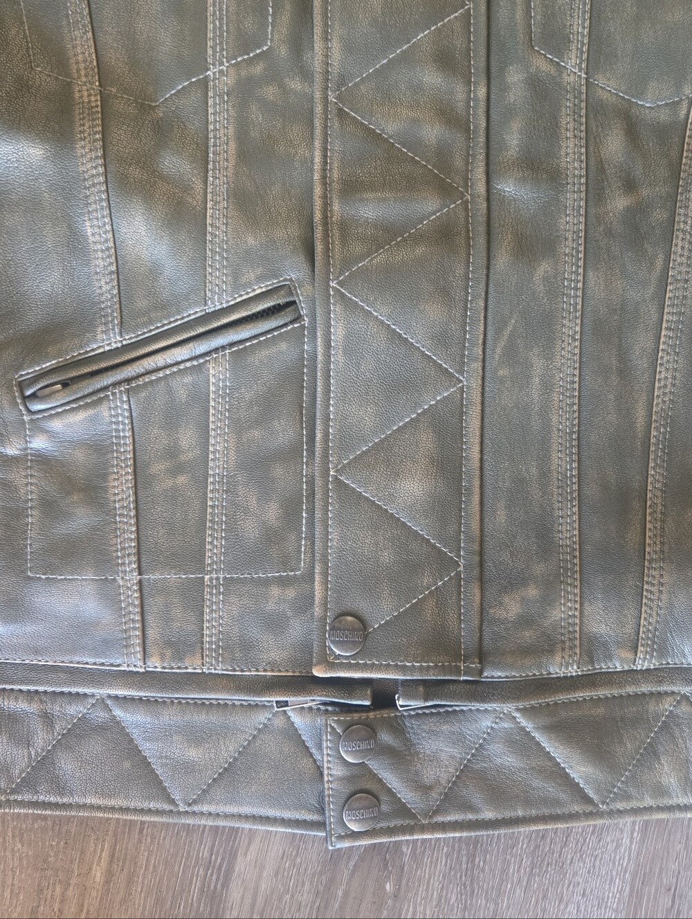 NWT Moschino Couture Paneled Leather Varsity Bomber Jacket Green/Red Size 50 - Picture 8 of 16